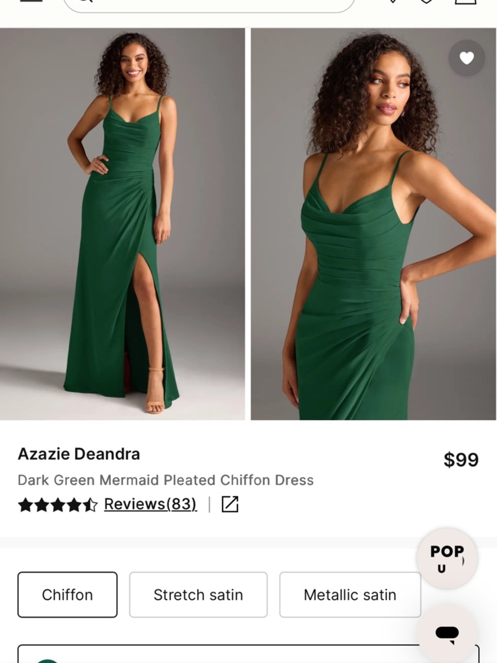 Azazie Deandra Dark Green Mermaid Pleated Chiffon Bridesmaids Dress